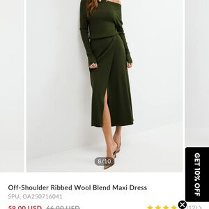 Commense Off-Shoulder Wool Blend Maxi Dress - Olive